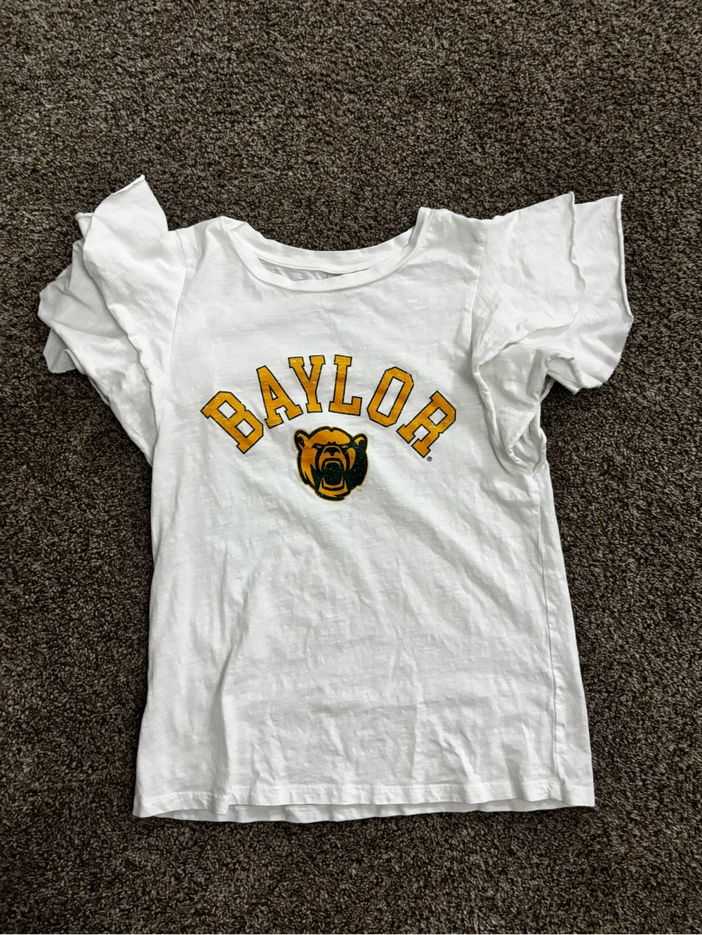 Baylor gameday couture White Graphic Ruffle Sleeve Tee